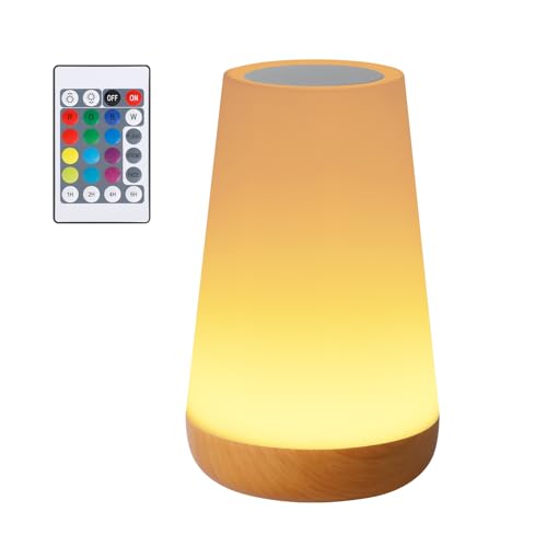 Romon Nachttischlampe, Nachtlicht Touch Dimmbar mit 3 Modi und 13 Farben, LED Tischlampe USB Aufladbar mit Fernbedienung, Kinder Nachtlampe mit Timing Funktion für Schlafzimmer Wohnzimmer, Hellbraun von Romon