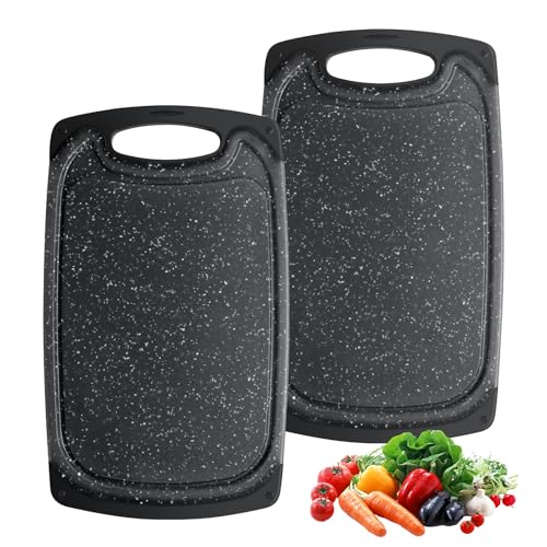 Romon Schneidebrett Kunststoff, 2 Stücke Schneidebretter Rutschfeste Griffe Cutting board, 25×15CM Chopping Board Spülmaschinenfest Professionelles Küchenbrett Schneidebrett Set für Küche Camping von Romon