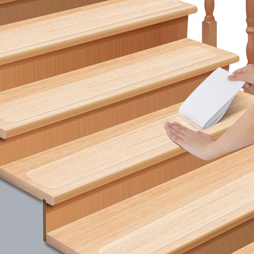 Romon Treppenstufen Matten Antirutsch Treppe,Transparenter Wasserdichter Treppenteppich Selbstklebend,Treppenstufen Antirutsch, Für Holztreppen Im Innenbereich, Teppich Antirutsch, 15 Stück, 10cmx60cm von Romon