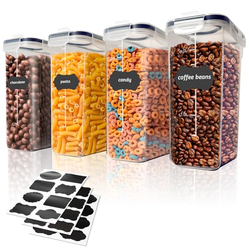 Romon Vorratsdosen mit Deckel Luftdicht, 4er 4L Vorratsbehälter BPA-frei, Frischhaltedosen Vorratsgläser mit 24 Etikett Küchen Kitchen Organizer Aufbewahrungsboxen Box für Müsli Mehl Zucker Körner von Romon