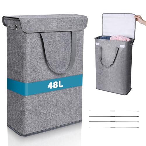Romon Wäschekorb mit Deckel, Wäscheboxen Wäschekörbe Laundry Baskets Waschesammelbox 48L, Wäschesortierer Wäschetonne Wäschesammler Waschküche mit Bambus Henkel für Schlafzimmer, Badezimmer, Grau Romon Wäschekorb mit Deckel, Wäscheboxen Wäschekörbe Laundry Baskets Waschesammelbox 48L, Wäschesortierer Wäschetonne Wäschesammler Waschküche mit Bambus Henkel für Schlafzimmer, Badezimmer, Grau von Romon