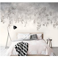 Blätter Tapete, Minimalist Stil Schlicht Und Elegant Abstrakt Uni Farbe Weiß Grau Aquarell Kinderzimmer Wand Wandbild, Wasserfest von RomotoWallArt