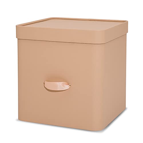 Kästen - Einlagen Kalllax aus Öko-Leder Rompicato mit Deckel zur Aufbewahrung von Kleidung - Aufbewahrungsbox - Organizer von Platz in offenen Regalen 30x30x30cm Cube L (beige) von Rompicato