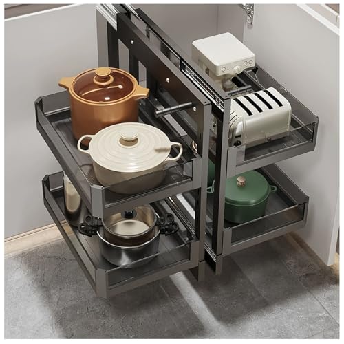 Ausziehbarer Organizer für Blinde EckschräNke mit 4 AblageköRben 2-StöCkiger Korb Aufbewahrung Versteckter Aufbewahrungsregal Links- Und RechtsöFfnung Kompatibel für Die KüChe Zu Hause von Romyqpipy