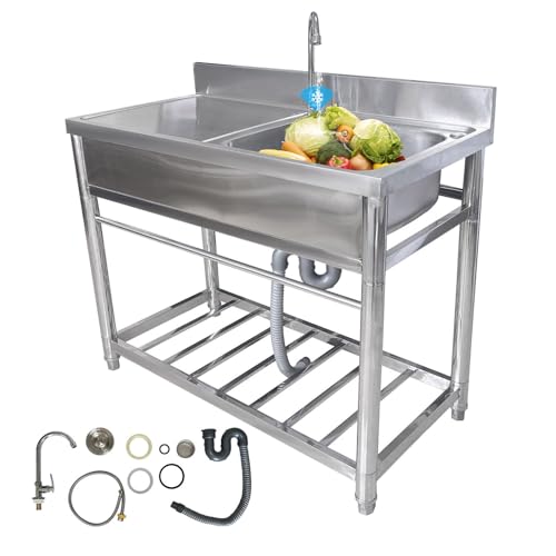 Einzelbecken-Edelstahl-Spülbecken mit Arbeitsplatte, modernes kommerzielles Restaurant-Küchenspüle-Set für Außen- und Innenbereich, Badezimmer, Garten, Bar, Arbeitsplatz, einfache Installation von Romyqpipy