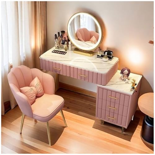 Romyqpipy Moderne Frisierkommode mit Led-Spiegel, Schminktisch mit Hocker Und 5 Schubladen, Vanity mit Mobilem BeistellmöBel, Einfach Zu Montieren, Frisierkommode für Schlafzimmer, Wohnzimmer Romyqpipy Moderne Frisierkommode mit Led-Spiegel, Schminktisch mit Hocker Und 5 Schubladen, Vanity mit Mobilem BeistellmöBel, Einfach Zu Montieren, Frisierkommode für Schlafzimmer, Wohnzimmer von Romyqpipy