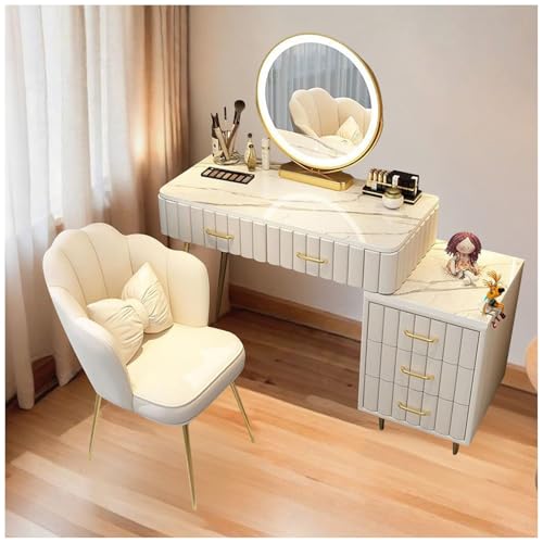 Romyqpipy Moderne Frisierkommode mit Led-Spiegel, Schminktisch mit Hocker Und 5 Schubladen, Vanity mit Mobilem BeistellmöBel, Einfach Zu Montieren, Frisierkommode für Schlafzimmer, Wohnzimmer Romyqpipy Moderne Frisierkommode mit Led-Spiegel, Schminktisch mit Hocker Und 5 Schubladen, Vanity mit Mobilem BeistellmöBel, Einfach Zu Montieren, Frisierkommode für Schlafzimmer, Wohnzimmer von Romyqpipy