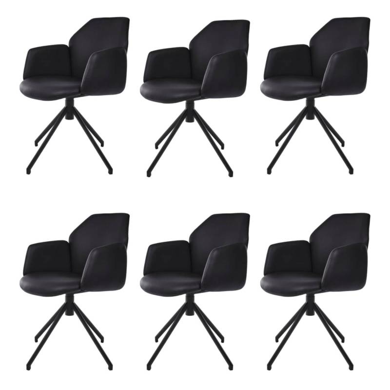 6er-Set Stühle Mirella-C Leder Toledo Nero Spinnengestell Schwarz mit Rückholfed... von Ronald Schmitt Design