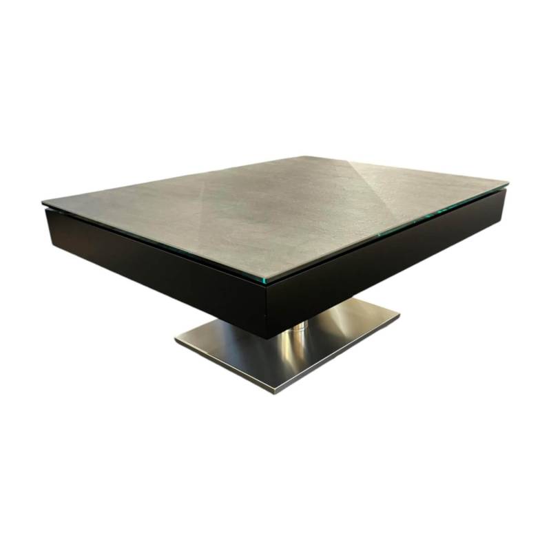 Couchtisch K 468 Janus Platte Keramik Zement Grau Korpus 9005 Tiefschwarz Säule ... von Ronald Schmitt Design