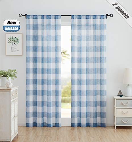 Ronaldecor Vorhang, kariert, kariert, für Schlafzimmer und Wohnzimmer, 2 Stoffbahn, 101,6 x 274,3 cm, Blau von Ronaldecor