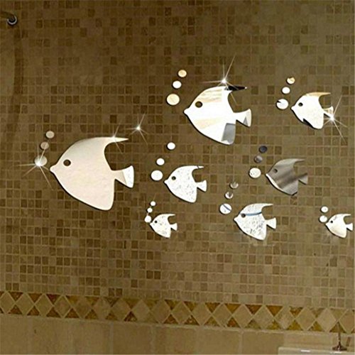 wandaufkleber wandtattoos Ronamick Sea Fish Bubble Wandaufkleber 3D Spiegeleffekt Aufkleber Wandbild DIY Abnehmbare Aufkleber Wandtattoo Wandaufkleber Sticker Wanddeko (Silber) von Ronamick wandaufkleber