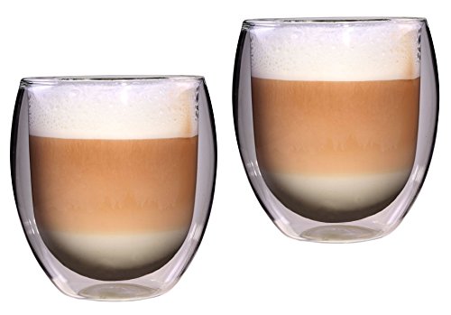 Feelino Latte Macchiato Gläser Doppelwandig, 2er-Set Kaffee Gläser, Doppelwandige Thermo-Gläser, Isolierte Cappuccino Tassen aus Glas, Handgemachtes Glas für Tee und Eiskaffee, 400ml Kaffeegläser von Feelino
