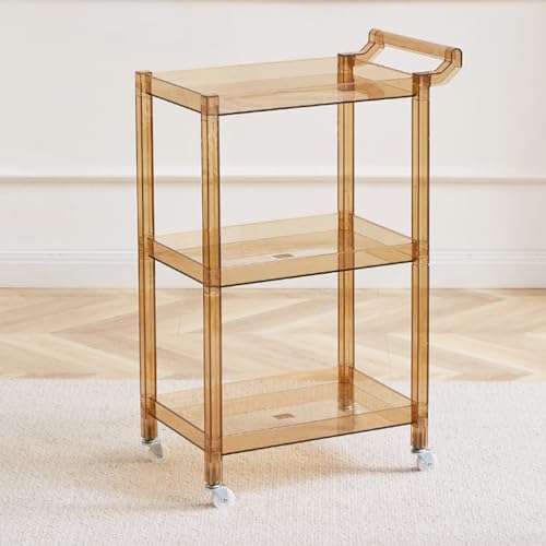 Acryl Utility Rolling Cart,3-Tier Acryl Bar Cart mit Ziehgriff & 4 Räder für Küche Wohnzimmer Esszimmer Wäscherei,Klar Multifunktions Kleine Räume Rolling Serving Cart(Size:29.13'' H,Color:Hellbraun) von RongHuiDa