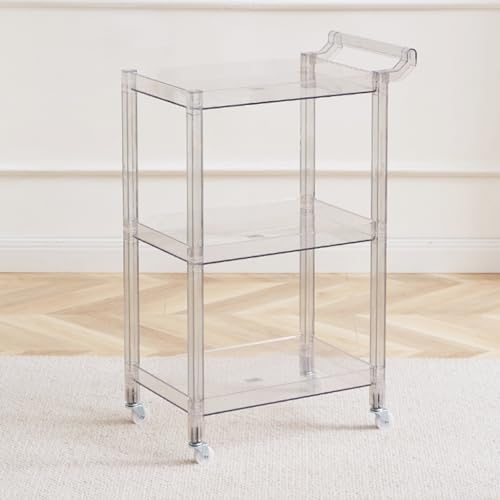 Acryl Utility Rolling Cart,3-Tier Acryl Bar Cart mit Ziehgriff & 4 Räder für Küche Wohnzimmer Esszimmer Wäscherei,Klar Multifunktions Kleine Räume Rolling Serving Cart(Size:29.13'' H,Color:Klar) von RongHuiDa