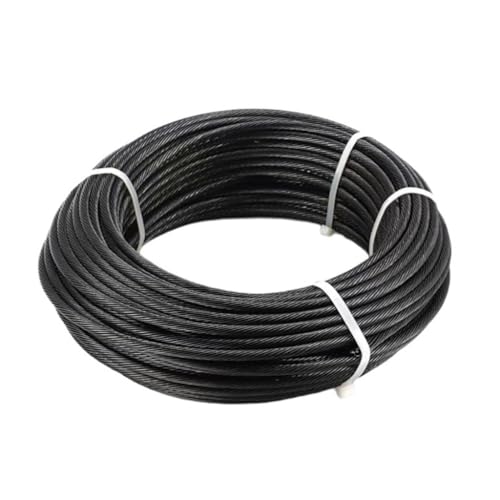 T316 Edelstahl Kabel für Decking Geländer,Schwarz Marine Grade Flugzeug Kabel Drahtseil für DIY Balustraden Handwerk,7x7 Strands Geflochtene Konstruktion Kabel für Geländ(Size:200FT(61M),Color:1/8") von RongHuiDa