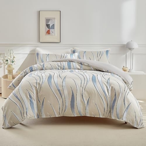 RongRongIN Bettwäsche Set 155 x 220 cm Geometirsch Muster Abstrakt Strich Kurve, Bettbezug 155x220cm und 1 Kissenbezug 80x80cm, Weich Bequem Wendebettwäsche Bettwaren von RongRongIN