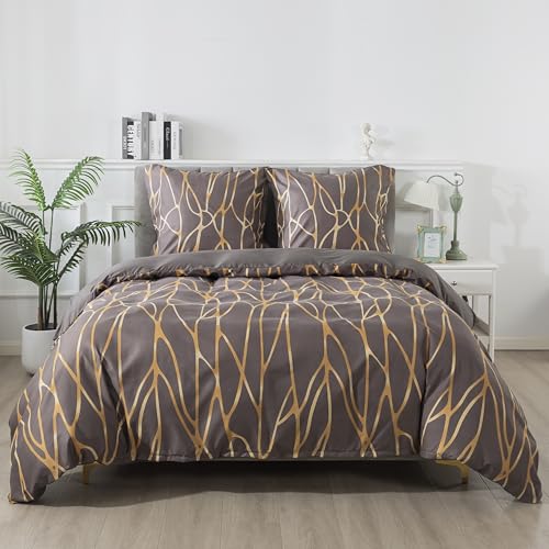 RongRongIN Bettwäsche Set 155 x 220 cm Geometirsch Muster Golden Strich, Bettbezug 155x220cm und 1 Kissenbezug 80x80cm, Weich Bequem Wendebettwäsche Bettwaren von RongRongIN