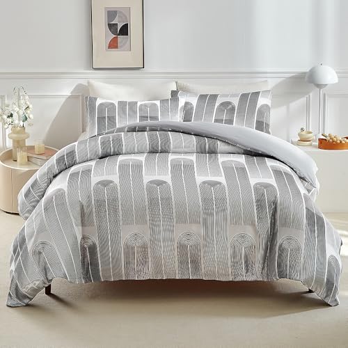 RongRongIN Bettwäsche Set 155 x 220 cm Geometirsch Muster Schwarz Weiß Grau, Bettbezug 155x220cm und 1 Kissenbezug 80x80cm, Weich Bequem Wendebettwäsche Bettwaren von RongRongIN