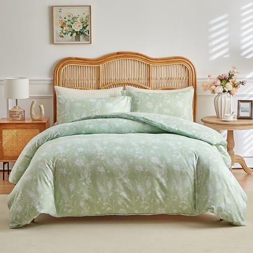 RongRongIN Bettwäsche Set 155 x 220 cm Pflanze Serie mit Reißverschluss – Grün Blatt Blume, Bettbezug 155x220cm und 1 Kissenbezug 80x80cm, Weich Bequem Wendebettwäsche Bettwaren von RongRongIN