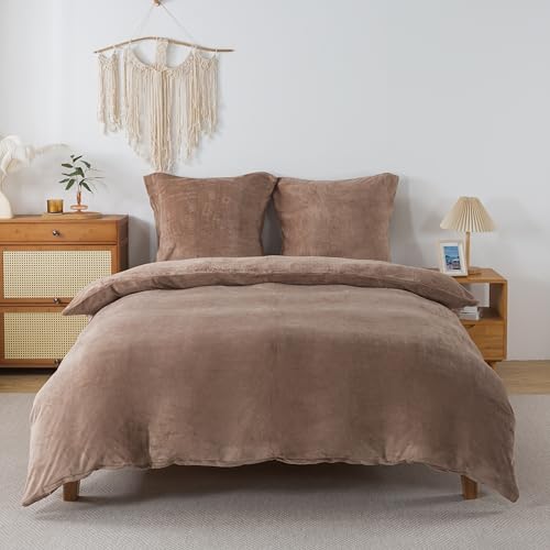 RongRongIN Flauschig Bettwäsche 240x220 cm Kaffeebraun – Herbst Winter Bettbezug Flanell mit 2 Kissenbezüge 80x80 cm, Biber Warm Weich Kuschelig Cashmere Touch Bettwäsche-Set mit Reißverschluss von RongRongIN