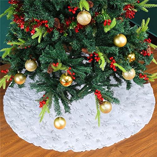 RongXuan Weihnachtsbaum Rock Plüsch Rund Weichnachtsbaumdecke mit Pailletten Schneeflocke Christbaumständer Teppich Baumdecke 48 Zoll Silber von RongXuan