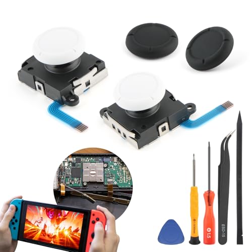 2 Stück Joysticks für Nintendo Switch 3D Analoge Joystick für Nintendo Switch OLED/Switch Lite Stick Thumbstick Reparatur Werkzeug Ersatz(Weiß) von RongZy