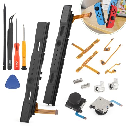 für Joy-Con Slider Schiene für Nintendo Switch/Switch OLED Joy Con Linken und Rechten Slider mit Joystick Metallschlossschnalle SL SR ZR ZL L Flachbandkabel Zubehör Reparaturteile mit Werkzeugen von RongZy