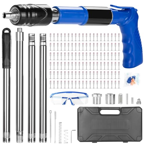 Beton Nagelpistole,Nagelpistole Kit mit 120pcs Nägeln, manuelle Stahl Nagelpistole Werkzeug mit 4 erweiterten Polen,Tragbare Decke Beton Nagelpistole Kit (Blau) von Ronghaonan