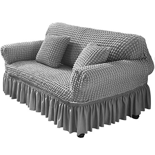 Ronghome Sofabezug Stretch mit Rock, 1 Stück Universal Sofa Überwürfe Jacquard Sofabezug Universal High Stretch Couchbezug Seersucker Armchair Protector mit Rüschenrock 1 2 3 4-Sitzer von Ronghome