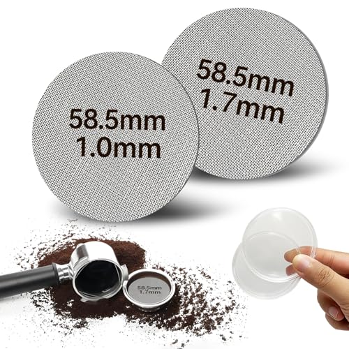 Rongrongago 2 Stück Puck Screen 58,5mm, Espresso Sieb für Siebträger mit Acryl-Aufbewahrungsbox, 150μm Edelstahl Siebträger Sieb, Stärke 1 mm und 1,7 mm für Espresso Kaffee Zubehör von Rongrongago