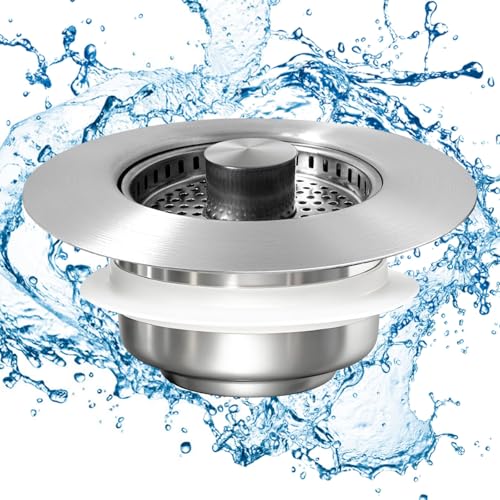 Rongrongago Küche Pop-up abflusssieb, 3 in 1 küchenabflusssieb, abflusssieb küchenspüle für Küche Spüllöcher 75-86mm, waschbecken sieb von Rongrongago