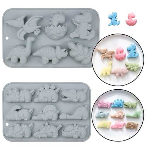 Rongxze 2 Set Dinosaurier Silikonform, Silikon Schokoladenform, Keks Silikonform, Dinosaurier Backform für Süßigkeiten, Pudding, Eiswürfel, Kleine Seife, Muffins (A) von Rongxze