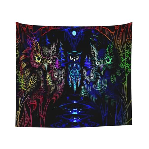 Roninkier Schwarzlicht UV-Wandteppich Aesthetic Psychedelic - Wandbehang Wanddekoration Eulen Wandtücher, Wandteppich kinderzimmer, Trippy Wandteppiche für Schlafzimmer (150 x 100cm) von Roninkier