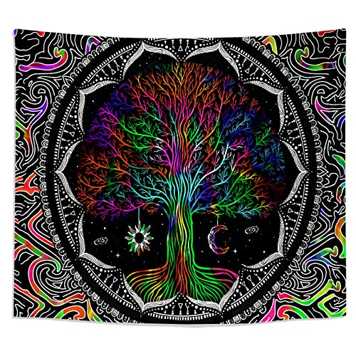 Roninkier Wandteppich Baum Schwarzlicht-Fluoreszenz Psychedelic-WandtüCher - Wald Wandteppich Aesthetic Sternenhimmel Natur Wandbehang für Schlafzimmer Heim Dekoration 150x130cm(59x51Zoll) von Roninkier