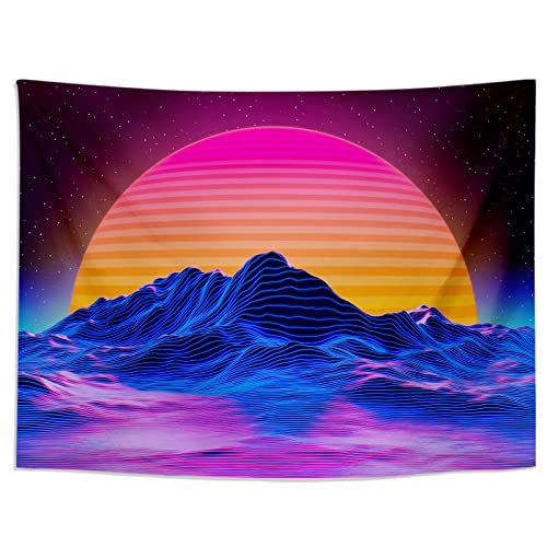 Roninkier Wandteppich Mond Schwarzlicht Wald - Wandteppich Psychedelic Trippy Hippie Deko Wandtuch Uv Reaktive Tapisserie Natur Boho Tuch Schlafzimmer Aesthetic Wanddekoration 150x130cm von Roninkier