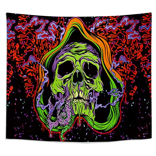 Roninkier Wandteppich Skelett Schwarzlicht Wandbehang - Wandtuch Psychedelic Uv Reaktiver Bohemian Tapestry Hippie Scheinen für Deko Schlafzimmer Wohnzimmer (Skelett, 95x73cm(37x29Zoll)) von Roninkier