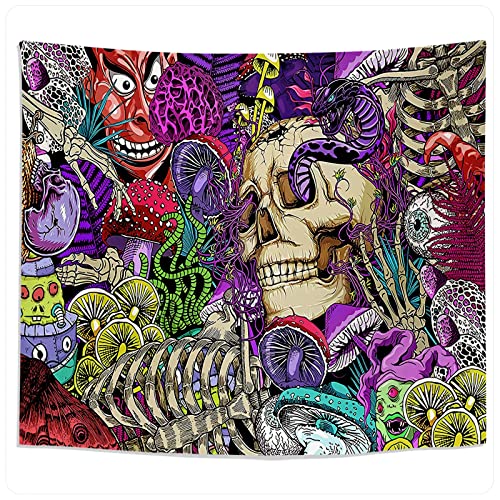 Roninkier Wandteppich Skelett Schwarzlicht Wandbehang - Wandtuch Psychedelic Uv Reaktiver Bohemian Tapestry Hippie Scheinen für Deko Schlafzimmer Wohnzimmer von Roninkier