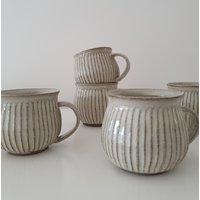 4Er Set Weiße Keramik Teetassen, Kaffeetassen Mit Griffen von RonitYamPottery