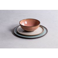 Buntes Keramik Geschirr Set, 3 Stück Set - Hauptspeisenteller + Salatteller Suppenschüssel, Handgemachtes Dinner von RonitYamPottery