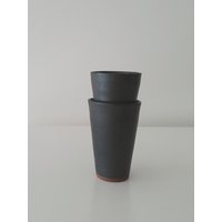 Schwarze Große Keramik Espressotassen | 2Er Set Tassen von RonitYamPottery