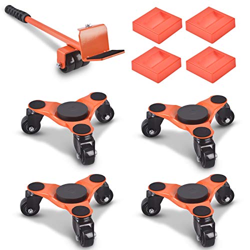 Ronlap 6-Inch Möbel Transportroller Set 9-teilig 4 Möbelroller & 1 Lastenheber & 4 Hebevorrichtung, 200kg Tragfähigkeit, Umzugshelfer für schwere Möbeln, Orange von Ronlap