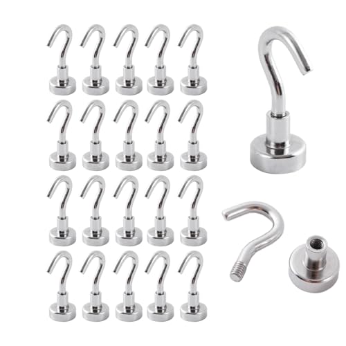 Ronoza 20 stück Magnethaken,Magnethaken Extra Stark Stanzfrei,Magnet Haken Klein 14mm,Magnetische Haken für Eisentüren,Kühlschränke,Küchen,Kleiderablage,Büro.(Silber) von Ronoza