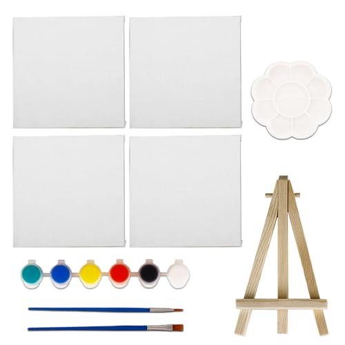Ronoza 4 Stück Leinwand zum Bemalen, 10x10cm Mini Leinwand Panel mit Mini Staffelei mit 2 Pinseln und Farbtablett für Bastler Künstler,Acrylfarben Geeignet, Acryl und Ölgemälde Weiß Ronoza 4 Stück Leinwand zum Bemalen, 10x10cm Mini Leinwand Panel mit Mini Staffelei mit 2 Pinseln und Farbtablett für Bastler Künstler,Acrylfarben Geeignet, Acryl und Ölgemälde Weiß von Ronoza