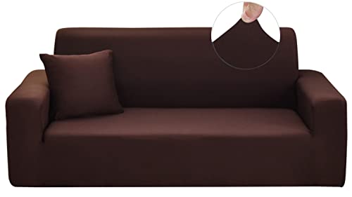 Ronyes Sofabezug Elastische Stretch Spandex Stretch Sofa-Überwürfe Sofahusse für Sofa mit Armlehne Anti-Rutsch-Schaum 3 Sitzer Kaffee von Ronyes