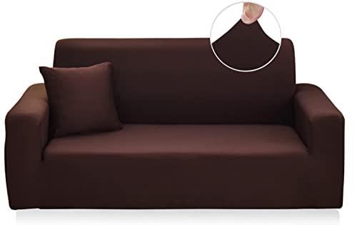 Ronyes Sofabezug Elastische Stretch Spandex Stretch Sofa-Überwürfe Sofahusse für Sofa mit Armlehne Anti-Rutsch-Schaum 2 Sitzer Kaffee von Ronyes