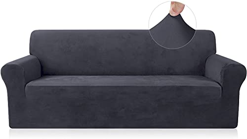 Ronyes Sofabezug Elastische Stretch Spandex Stretch Sofa-Überwürfe Sofahusse für Sofa mit Armlehne Anti-Rutsch-Schaum 3 Sitzer Grau von Ronyes