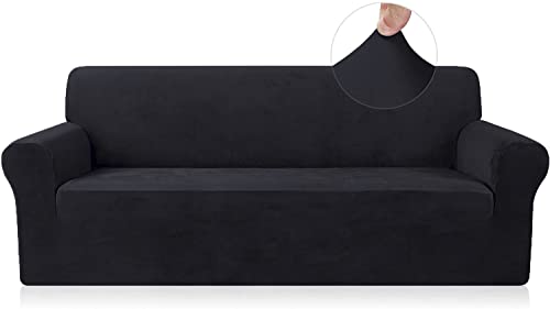 Ronyes Sofabezug Elastische Stretch Spandex Stretch Sofa-Überwürfe Sofahusse für Sofa mit Armlehne Anti-Rutsch-Schaum Schwarz 4 Sitzer von Ronyes