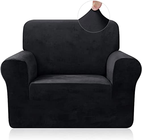 Ronyes Sofabezug Elastische Stretch Spandex Stretch Sofa-Überwürfe Sofahusse für Sofa mit Armlehne Anti-Rutsch-Schaum 1 Sitzer Schwarz von Ronyes