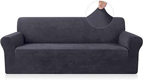 Ronyes Sofabezug Elastische Stretch Spandex Stretch Sofa-Überwürfe Sofahusse für Sofa mit Armlehne Anti-Rutsch-Schaum Grau 4 Sitzer von Ronyes