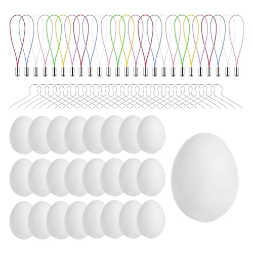 Ronyme 25 Stück weiße Ostereier zum Aufhängen, handbemalte Osterdekoration für Kindergarten, Urlaub, Klassenzimmer, Aktivitätszubehör von Ronyme